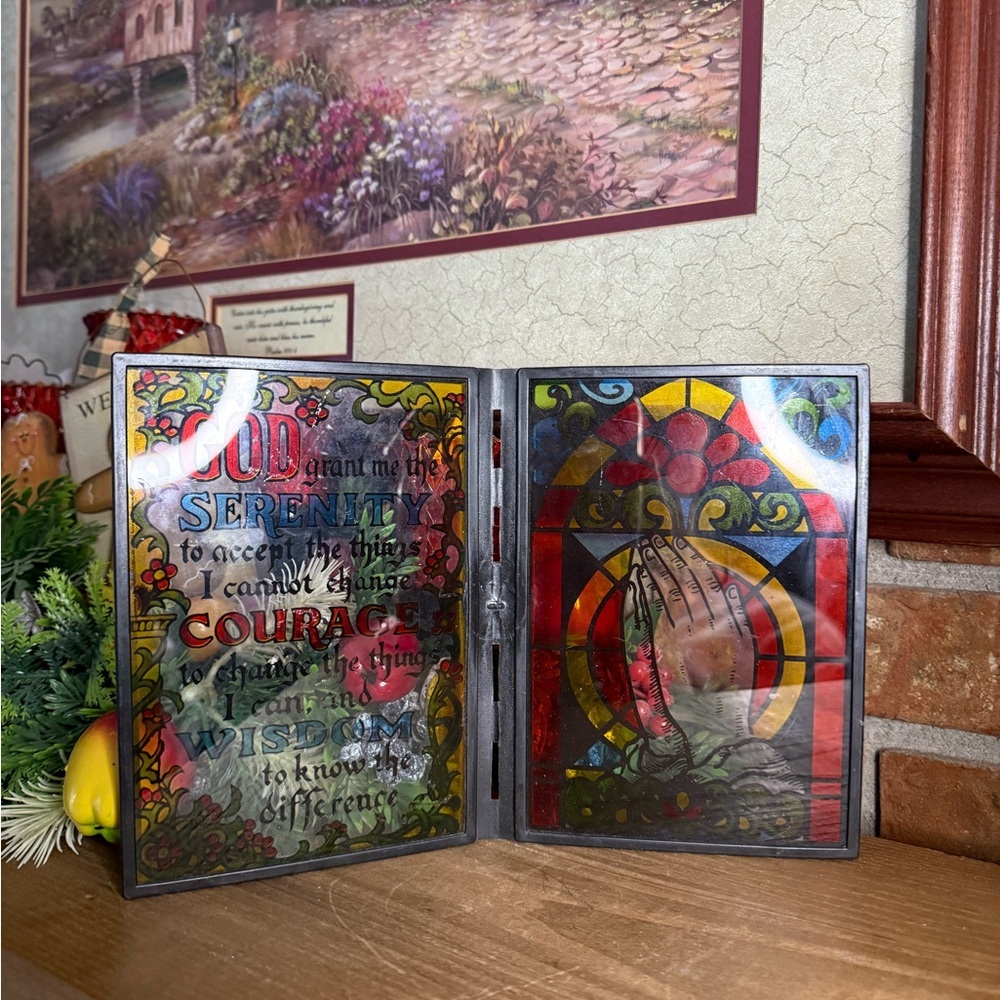 Vintage 1997 Catholic Stained Glass Serenity Prayer Panel Home Decor - Picture 2 of 8